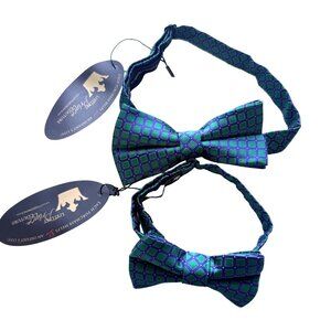 Littlest Prince Bow Tie Set Father & Son Green Blue Polyester Adjustable Pattern
